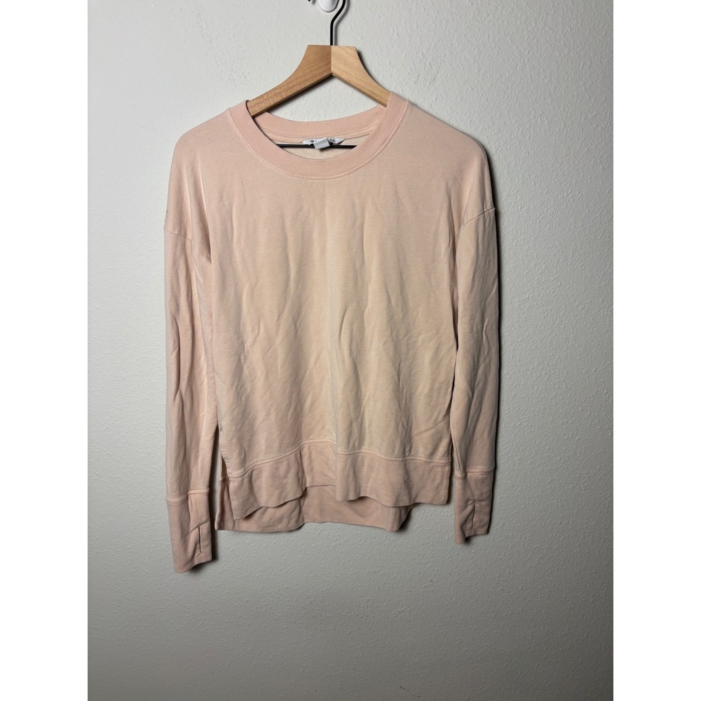 Athleta Pink White Microstripe Terry Sweatshirt 983972 XS Crewneck Pullover